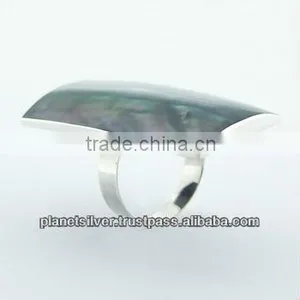 Convexed Rectangular Sterling Silver Abalone Shell Ring thumbnail-1