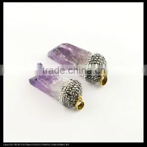 LFD-0087P ~ Wholesale Natural Amethyst Druzy Drusy Pendant Pave Crystal Rhinestone Cap Charm Pendants Necklace Jewelry Finding thumbnail-2