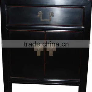 Chinese Antique Black One Drawer Two Door Living Room Cabinet thumbnail-1