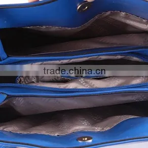 4083 Trendy Design Blue Plain Texture PU Three Compartment Combined Fashionable Ladies Latest Handbag thumbnail-6