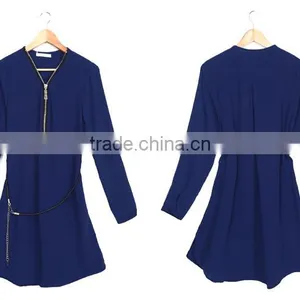 2016 Hot Sale Women Blue Chiffon Long Sleeve Top in China thumbnail-6