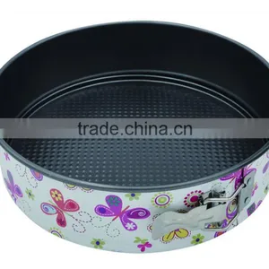 Dia.24*H7cm Carbon Steel Non-stick Round Springform Cake Pan With Decals and Flowers Bakeware Set thumbnail-2