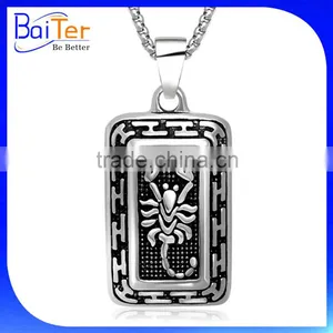 Custom Vintage Stainless Steel Mens Spider Shield Dog Tag Pendant Necklace Wholesale thumbnail-1