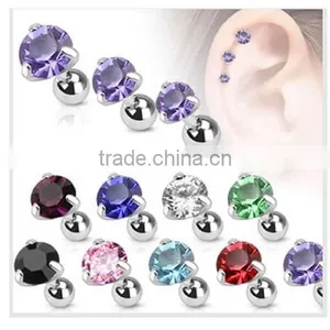Round CZ Cartilage Upper Ear Stud Earring Tragus Helix Bar thumbnail-1