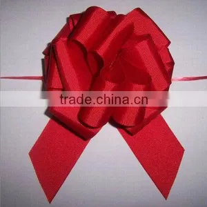HOT SALE Red Woven Grosgrain Fabric Ribbon 4.5" Pom Pom Pull Bow thumbnail-1