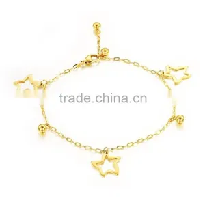 Fashion 18K Gold Plated Stainless Steel Hollow Star Solid Bead Charm Anklets thumbnail-1
