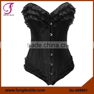 400901 Woman Black Lace Satin Plus Size Corset Tops To Wear Out thumbnail-1