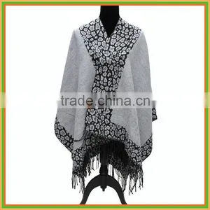 Woman Black Trim Mexican Knitted Leather Ponchos And Shawls thumbnail-1