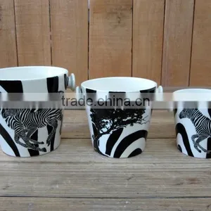 Black Tree and Zebras Decal Ceramic Flower Planter With Three Sizes thumbnail-1