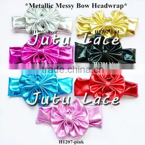 2016 Knotted Golden Silver Metallic Messy Bow Head Wrap Mix Colors / Shiny Bow Tie Hat thumbnail-6