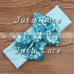 Fancy Sequin Bowkont Headwraps - Wide Cotton Fabric Big Bow Elastic Headband thumbnail-4