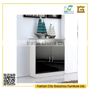 Modern Wooden High Gloss Shoe Cabinet With Door Design in Black and White Color thumbnail-1
