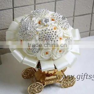 Luxurious White Satin Pearls Jewel Bouquet Bridal Bouquet Bridesmaid Bouquet thumbnail-1