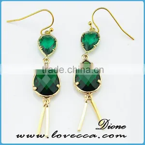 New Arrival Jewelry Simple 18k Gold Earrings Designs With Green Glass Stone thumbnail-1