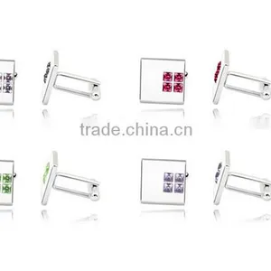 Customized Latest Metal Silver Cuff Link Jewelry Mens Shirts Austria Crystal Cufflinks thumbnail-5
