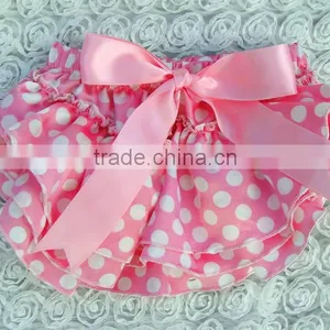 High Quality Cheap Baby Girls Stain Bloomer , Wholesale Various Style Infant Ruffle Bloomer With Bow Design thumbnail-4