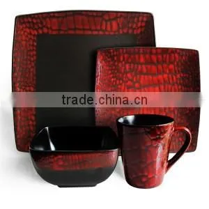 16PCS Square Stoneware Color Glaze Dinner Set With Silk Screen Print thumbnail-1