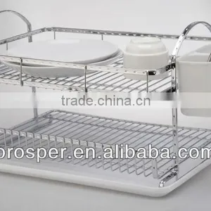 Kitchen Metal Dish Rack With White Plastic Bottom Seat thumbnail-1
