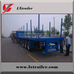 3 Axles 45Tons Flatbed Wood Logging Transport Semi Trailer thumbnail-4