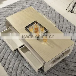 Modern Home Furniture Tempered Glass Top Wood Base Coffee Table C309 thumbnail-1