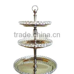 SILVER PLATED BEADED 3 TIER WEDDING CAKE STAND, FANCY WEDDING FRUIT STAND thumbnail-1