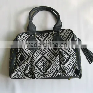 Fashion Cotton Handbag With Leather thumbnail-1