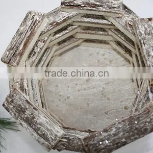 Wood Slat Votive Candle Stand With Glass Holder Inserted thumbnail-2