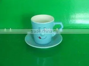 Ceramic Coffee Mug With Saucer Blue Color thumbnail-1