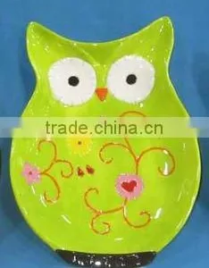 Ceramic Owl Dish,green thumbnail-1