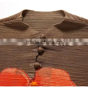 Latest Design Woman Button Flower Printed Crinkled Dress thumbnail-6