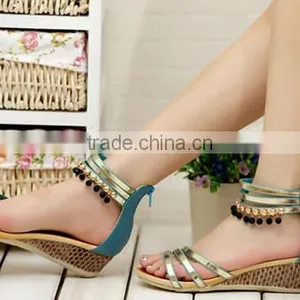 2014 Summer New Leather Diamond Beads Wedge Sandals HFRX1414 thumbnail-1
