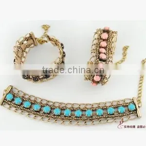 Retro Style Big Turquoise Gold Bangle Yiwu Wide Turquoise Cuff Bangle for Rock Jewelry thumbnail-6
