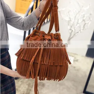 Small Bucket Women Tote Bag 2016 High Quality Tassels Genuine Leather Bag Women Messenger Bags Famous thumbnail-3