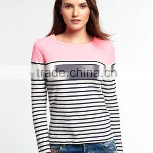 2016 Guangzhou Shandao High Fashion Design Autumn Long Sleeve Round Neck Striped Printed Cotton Ladies Elastic Hem Tops thumbnail-5