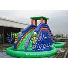 Home Party Water Pool Slide Rental Inflatable Green , Blow Up Water Slides thumbnail-1