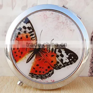 7cm Round Cosmetic Purse Compact Makeup Handbag Mirror With Butterfly thumbnail-1