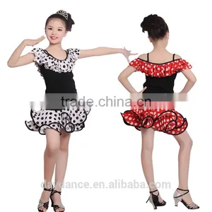 Girls Child Performance Latin Dance Skirt Suit Kid Dew Shoulders Lotus Leaf Polka Dot Dress thumbnail-2