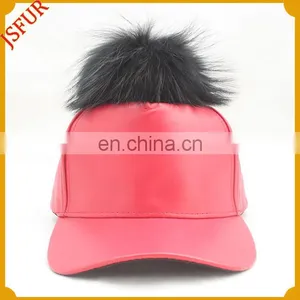 Six Colour Raccoon Fur Pompom Red Leather Dyed Fur Hat thumbnail-2