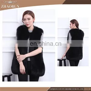 High Quality Fancy Color Fur Vest Midum Long Fox Fur Vest With Multi Color thumbnail-1