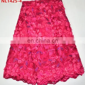 2017 Sky Blue African Lace Fabrics Tulle Beaded Lace , Leaf Design Sequins French Net Lace Fabric thumbnail-4