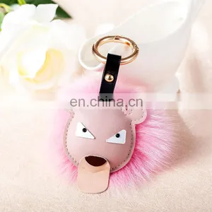Creative Lion Head Fox Hair Ball Key Buckle Cartoon Animal Head Female Bag Pendant thumbnail-5