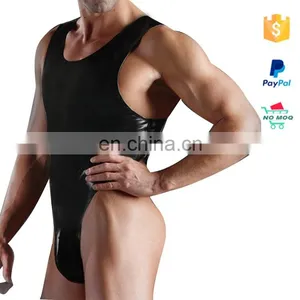 Hot Sexy Black Wet Look Leather Catsuit For Men thumbnail-3