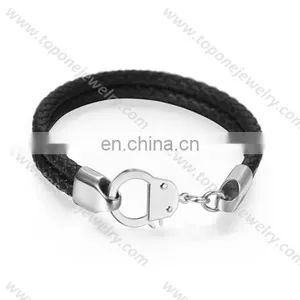 2017 China Factory Men's PU Leather and Stainless Steel Bracelet thumbnail-3