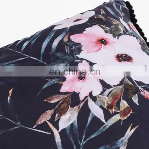 3D Flower Colorful Printed Decorative Pompom Linen Square Cushions Cushion for Chair Sofa thumbnail-4