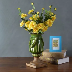 Retro European Countryside Hand Made Tall Blue Green Ceramic Flower Vase For Living Room thumbnail-2