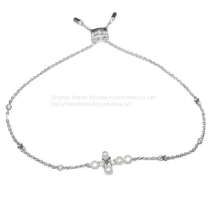 S925 Sterling Silver Bracelet Female Diamond Freshwater Pearl Cross Bracelet thumbnail-1