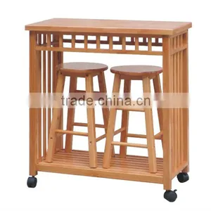 Pine Table and 2 Stools Sets thumbnail-1