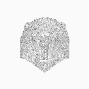 Shining Star Jewelry Real 925 Silver White Gold Cubic Zirconia Lion Head Rings For Men thumbnail-5