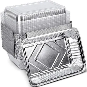 Rectangular Aluminum Foil Food Container Disposable Aluminium Tray Takeaway Lunch Box With Clear Lid Eco-friendly Recyclable thumbnail-4