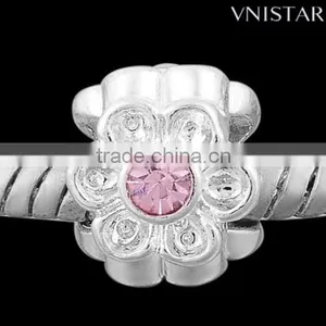 Vnistar Silver Plated Flowers Shape European Crystal Beads With Pink&clear&cyan Three Colors PBD1372 thumbnail-2